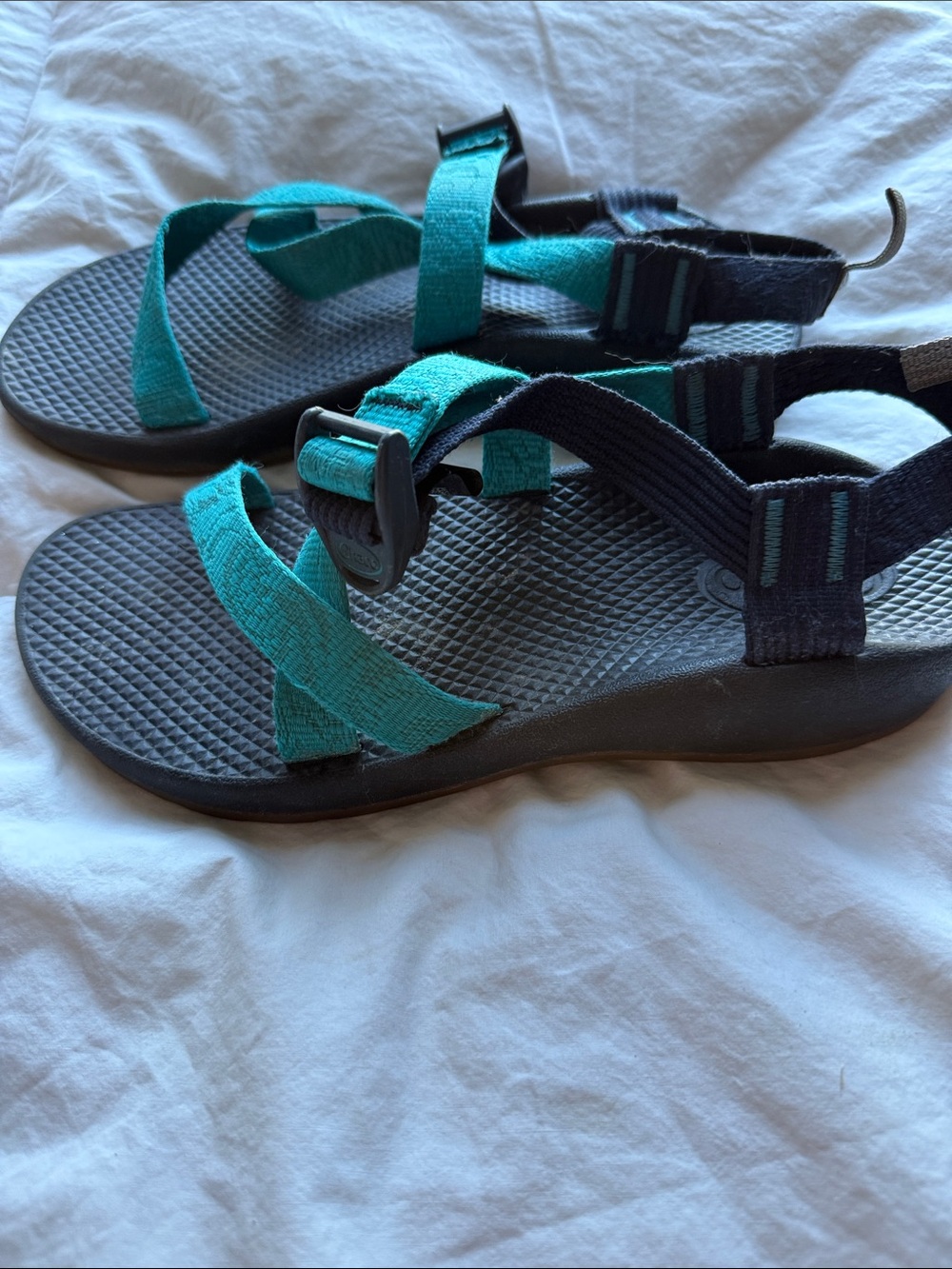 Chaco Teal and Black Adjustable Strap Sandals
